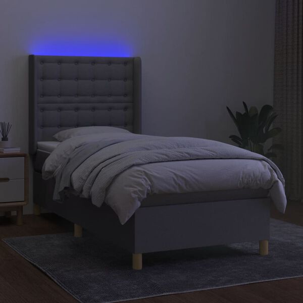 vidaXL Sommier &agrave; lattes de lit matelas LED Gris clair 90x200cm Tissu