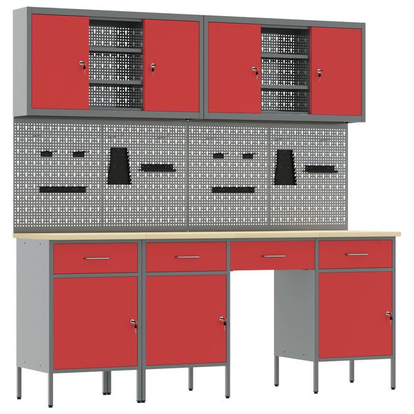 vidaXL &Eacute;tabli avec tiroir 10 pcs Rouge 200 x 55 x 200 cm Acier