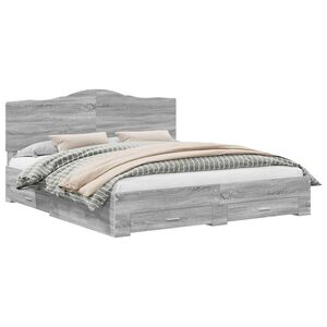 vidaXL Cadre de lit Gris Sonoma 200 x 200 cm Bois d'ing&eacute;nierie