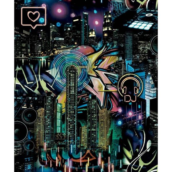 Noordwand Papier peint Good Vibes Skyscrapers City Icons Noir violet