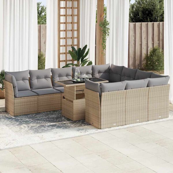 vidaXL Salon de jardin 11 pcs avec coussins beige r&eacute;sine tress&eacute;e