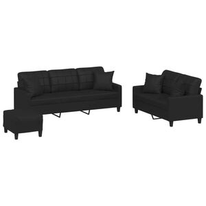 vidaXL Ensemble de canap&eacute;s 3 pcs avec coussins noir similicuir