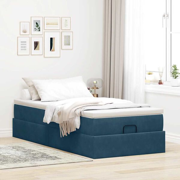 vidaXL Cadre de lit ottoman avec matelas bleu fonc&eacute; 80x200 cm velours