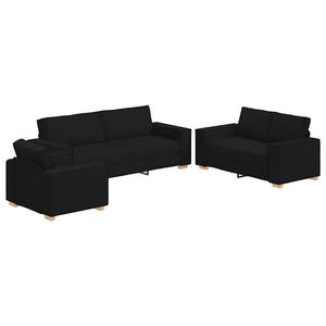 vidaXL Canap&eacute; 3 pcs Noir 220 x 80 x 84 cm Tissu en lin m&eacute;lang&eacute;