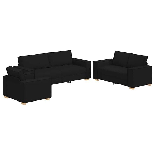 vidaXL Canap&eacute; 3 pcs Noir 220 x 80 x 84 cm Tissu en lin m&eacute;lang&eacute;