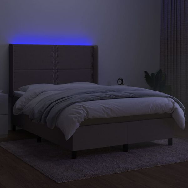 vidaXL Sommier &agrave; lattes de lit matelas LED Taupe 140x190 cm Tissu