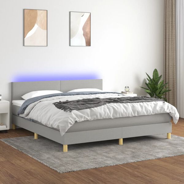 vidaXL Sommier &agrave; lattes de lit matelas LED Gris clair 160x200 cm Tissu