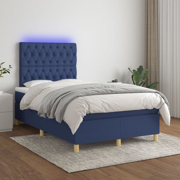 vidaXL Sommier &agrave; lattes de lit et matelas et LED Bleu 120x200 cm Tissu