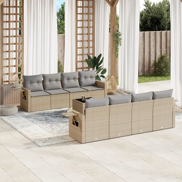 vidaXL Salon de jardin avec coussins 9 pcs beige r&eacute;sine tress&eacute;e