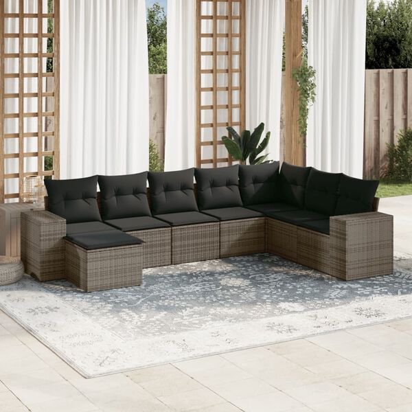 vidaXL Salon de jardin 8 pcs avec coussins gris r&eacute;sine tress&eacute;e