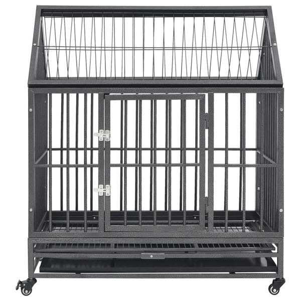 vidaXL Cage pour chien avec roues et toit Acier 92x62x106 cm
