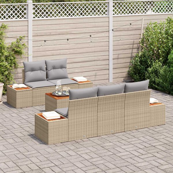 vidaXL Ensemble de canapé de jardin 6 pcs Beige Poly rotin