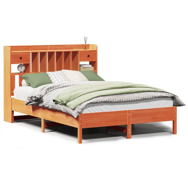 vidaXL Lit biblioth&egrave;que sans matelas cire marron 140x200 cm pin massif
