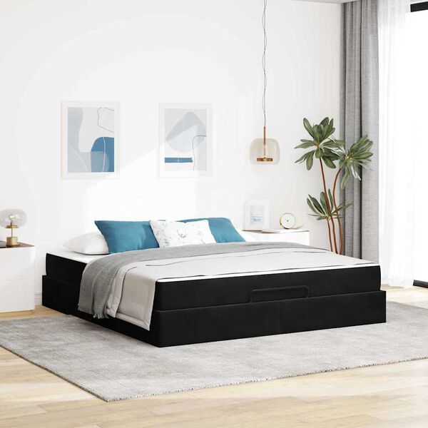 vidaXL Cadre de lit avec matelas avec matelas 2 pcs Noir Velours
