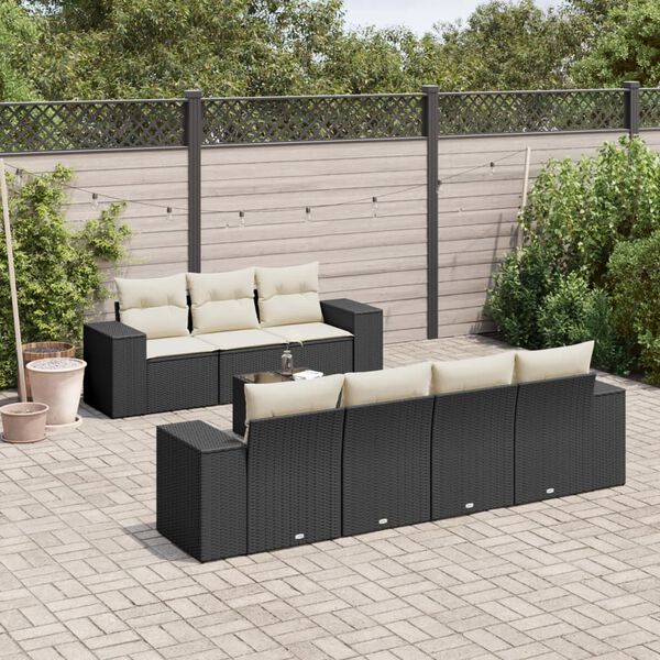 vidaXL Salon de jardin 8 pcs avec coussins noir r&eacute;sine tress&eacute;e