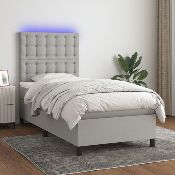 vidaXL Sommier &agrave; lattes de lit avec matelas et LED Gris clair 90x200cm