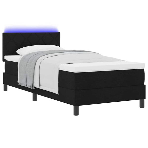 vidaXL Lit &agrave; ressorts avec matelas avec LED Noir 90 x 200 cm tissu