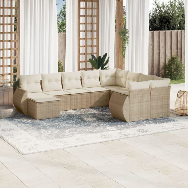 vidaXL Salon de jardin avec coussins 10 pcs beige résine tressée