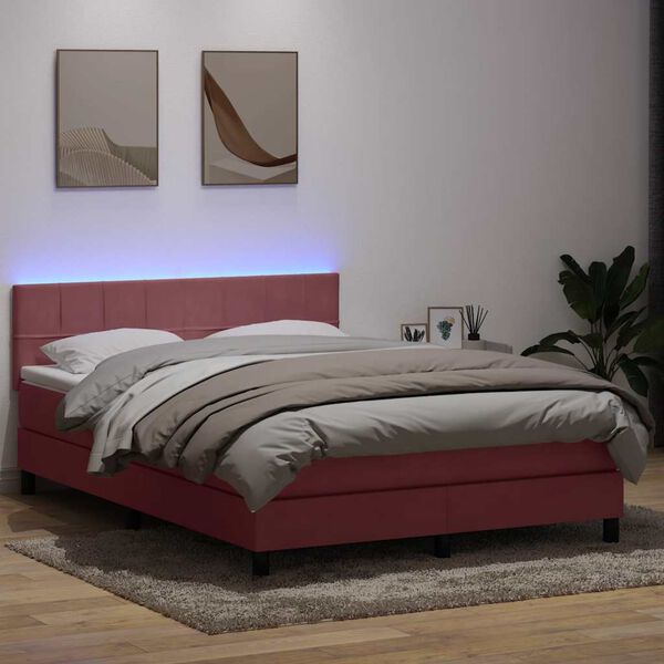 vidaXL Sommier &agrave; lattes de lit avec matelas et LED rose 140x210 cm velours