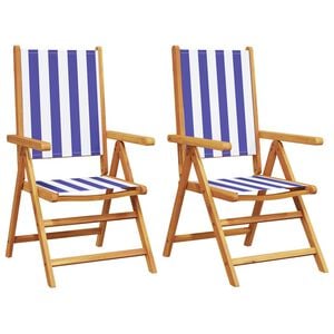 vidaXL Chaises pliantes (lot de 2) en bois massif d'acacia bleu et blanc et tissu