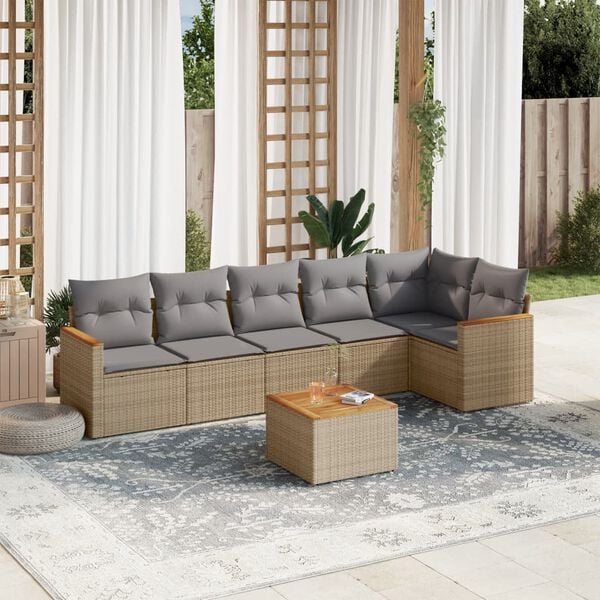 vidaXL Salon de jardin avec coussins 7pcs m&eacute;lange beige r&eacute;sine tress&eacute;e