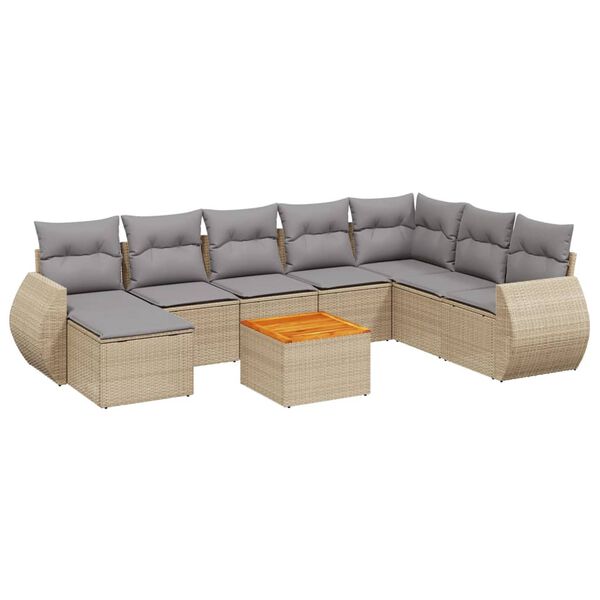 vidaXL Salon de jardin avec coussins 9 pcs beige r&eacute;sine tress&eacute;e