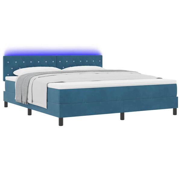 vidaXL Lit &agrave; ressort LED avec matelas Bleu fonc&eacute; 180 x 200 cm Velours
