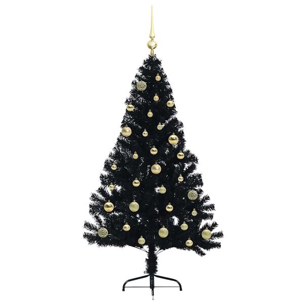 vidaXL Sapin de No&euml;l artificiel pr&eacute;-&eacute;clair&eacute; Noir 150 cm PVC