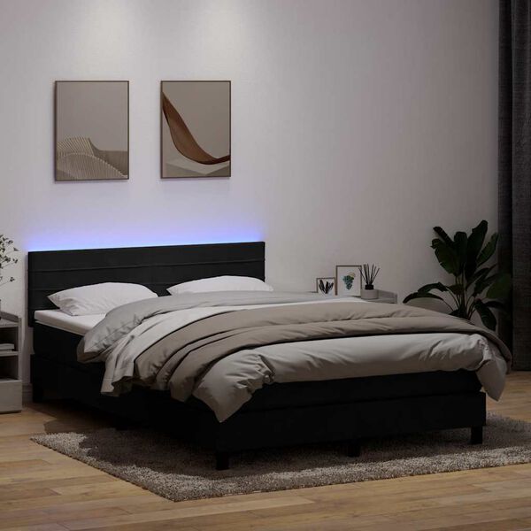 vidaXL Sommier &agrave; lattes de lit avec matelas et LED noir 140x210 cm velours