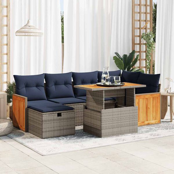 vidaXL Salon de jardin avec coussins 7 pcs gris résine tressée acacia