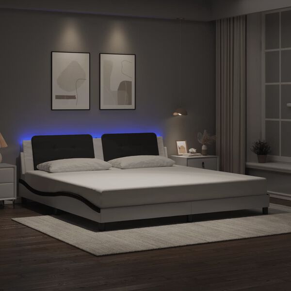 vidaXL Cadre de lit avec LED sans matelas Zadar blanc et noir 200x200 cm