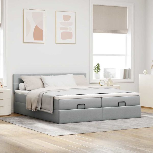 VidaXL Cadre de lit ottoman et matelas gris clair 160x200cm tissu