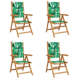 vidaXL Fauteuils pliants inclinables, 4 pi&egrave;ces, tissu vert et bois massif