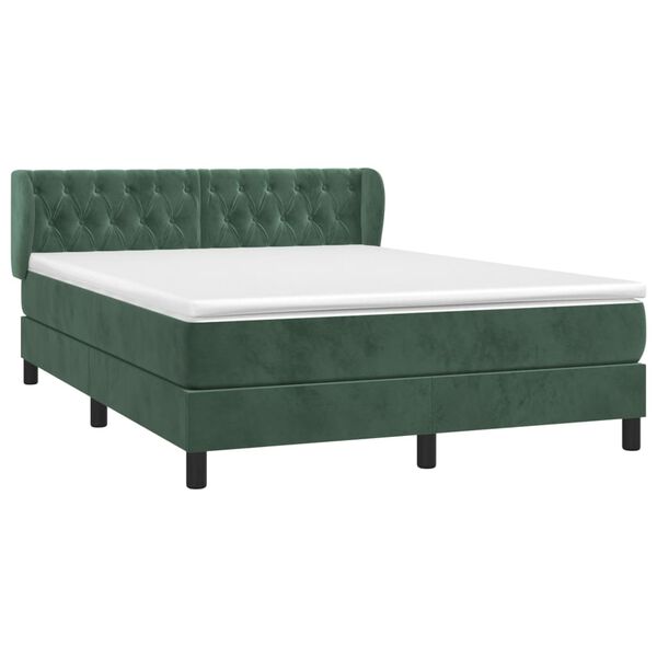vidaXL Sommier &agrave; lattes de lit et matelas Vert fonc&eacute; 140x200cm Velours