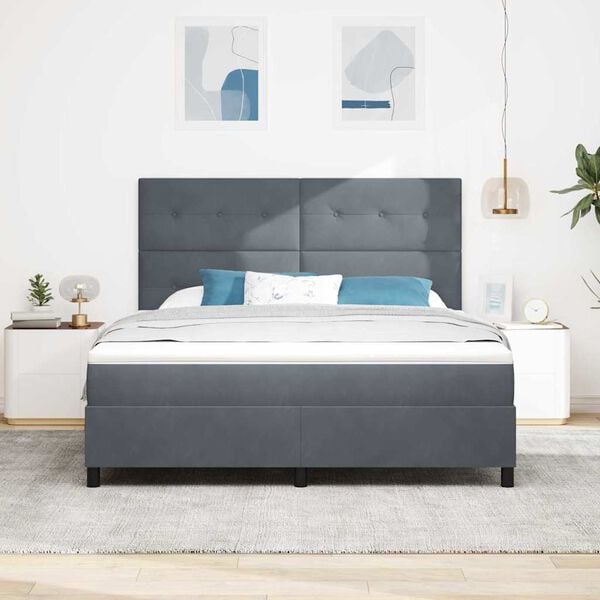 vidaXL Lit &agrave; ressorts avec matelas Gris fonc&eacute; 180 x 200 cm tissu