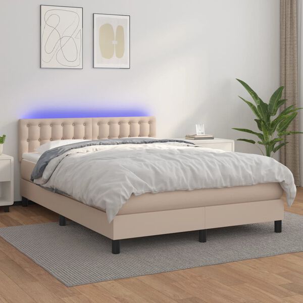 vidaXL Sommier &agrave; lattes de lit avec matelas LED Cappuccino 140x190 cm