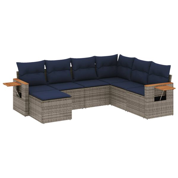 vidaXL Salon de jardin 7 pcs avec coussins gris r&eacute;sine tress&eacute;e