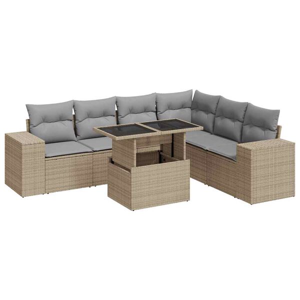 vidaXL Salon de jardin avec coussins 7 pcs beige r&eacute;sine tress&eacute;e