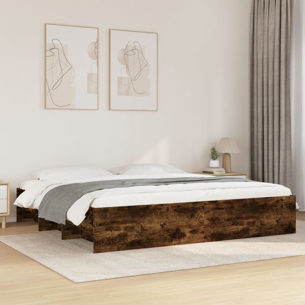 vidaXL Cadre de lit sans matelas ch&ecirc;ne fum&eacute; 200x200 cm bois ing&eacute;nierie