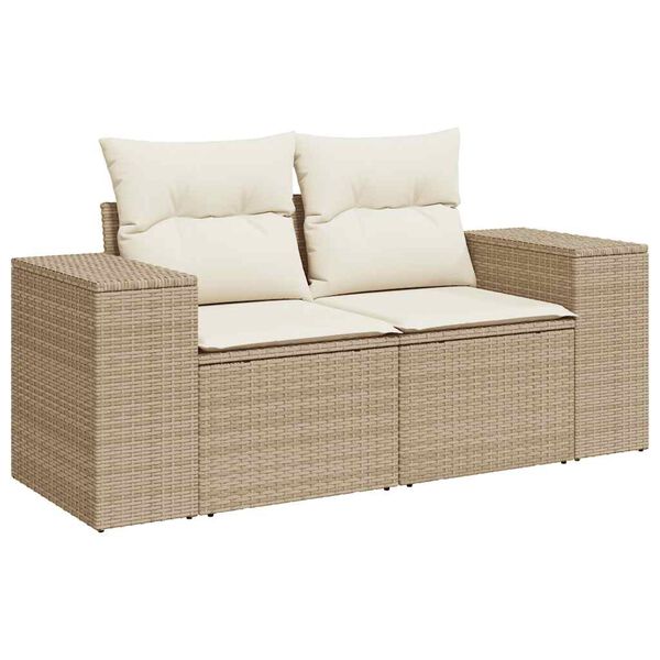 vidaXL Salon de jardin 6 pcs avec coussins beige résine tressée acacia