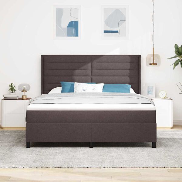 vidaXL Lit &agrave; ressort LED avec matelas Marron fonc&eacute; 180 x 200 cm tissu