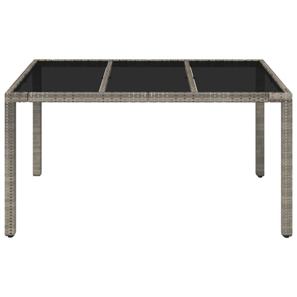 vidaXL Table de jardin dessus en verre Gris 150x90x75cm R&eacute;sine tress&eacute;e