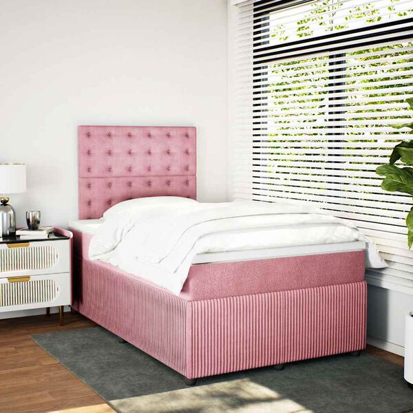 vidaXL Sommier &agrave; lattes de lit avec matelas Rose 120x200 cm Velours
