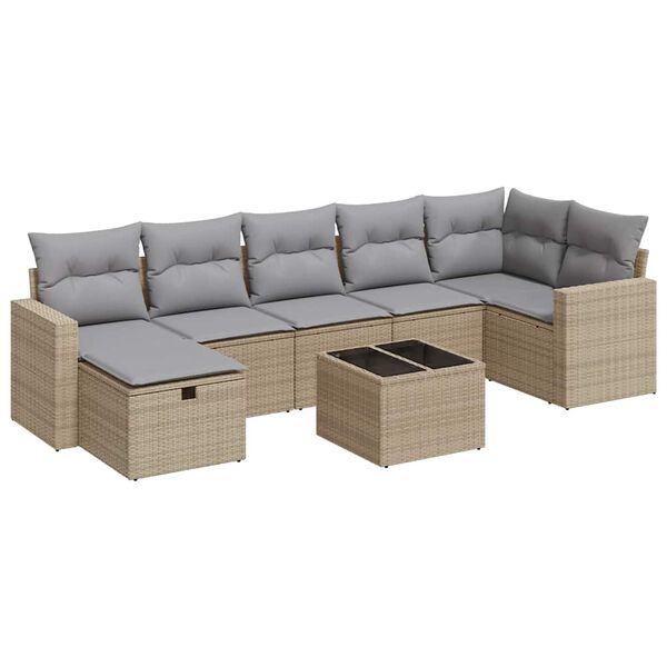 vidaXL Salon de jardin avec coussins 8 pcs beige r&eacute;sine tress&eacute;e