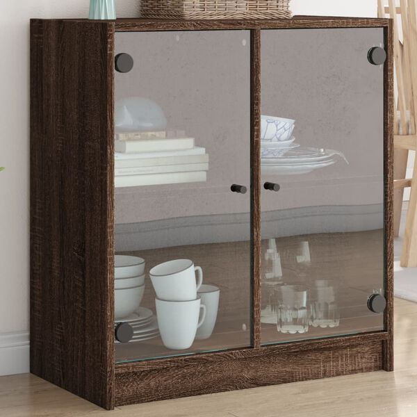 vidaXL Armoire lat&eacute;rale avec portes en verre ch&ecirc;ne marron 68x37x75,5cm