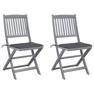 vidaXL Chaises pliantes (lot de 2) avec coussins, en bois d'acacia massif