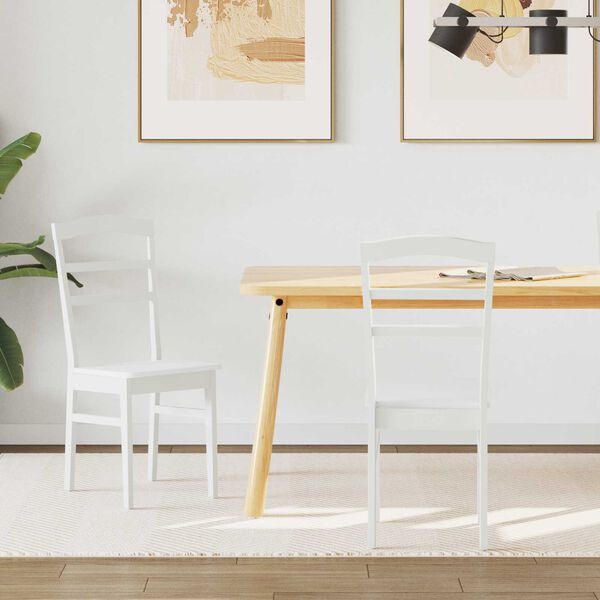 vidaXL Chaise de salle &agrave; manger 2 pcs Blanc Bois de Caoutchouc Massif
