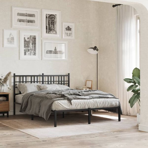 vidaXL Cadre de lit métal sans matelas avec tête de lit noir 120x190cm