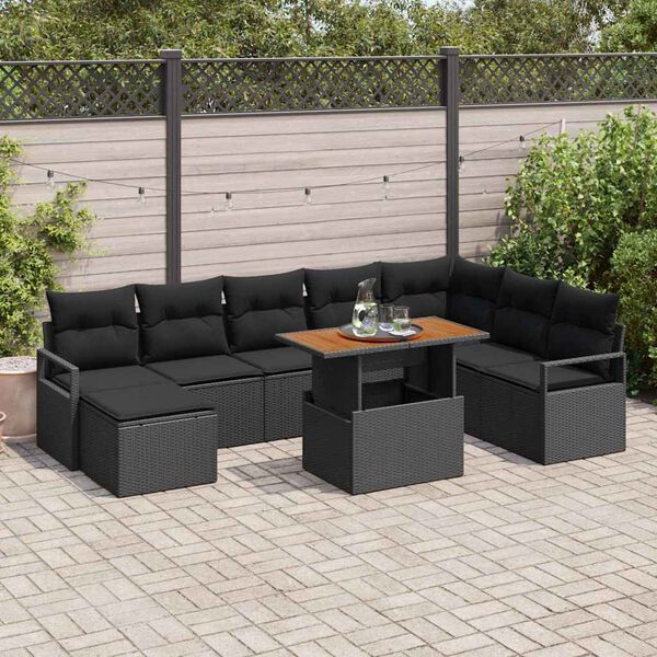vidaXL Ensemble de canap&eacute; de jardin avec coussin 9 pcs Noir et Marron