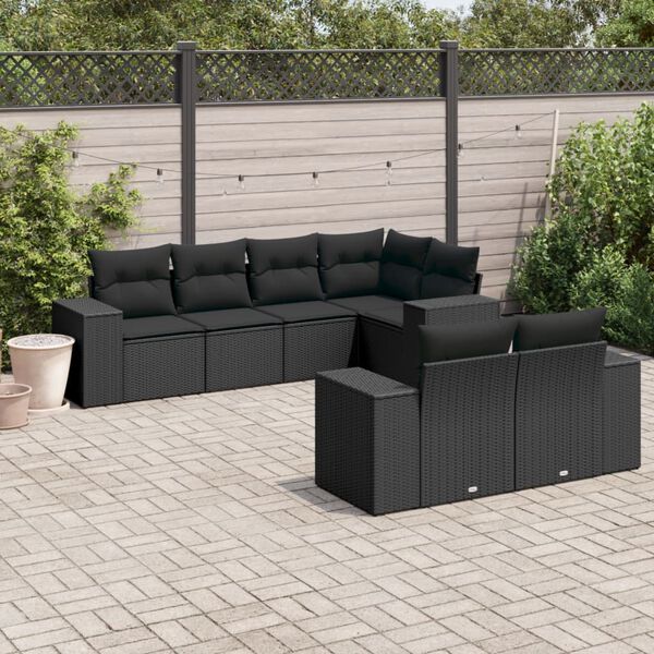 vidaXL Salon de jardin 7 pcs avec coussins noir r&eacute;sine tress&eacute;e
